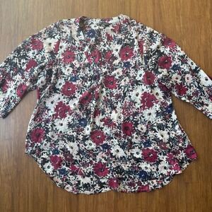 Rose & Olive Floral Print Blouse Women 2X Tunic Top V-Neck 3/4 Slv Burgundy Fall